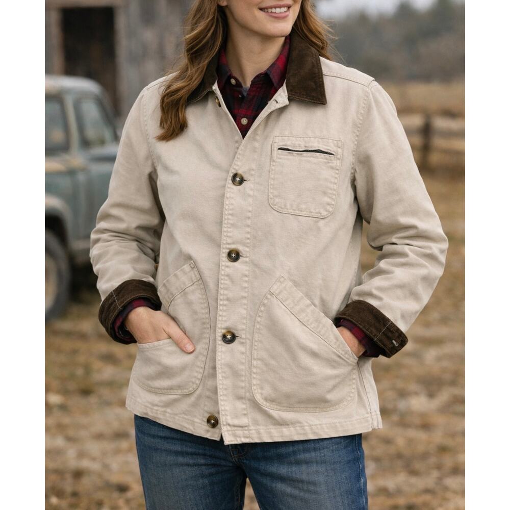 Vintage Barn Jacket Plaid Lined Chore Coat Utility Workwear Size Large